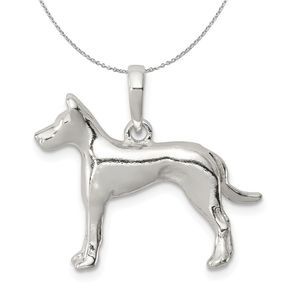 Sterling Silver Polished 3D Great Dane Necklace - 16 inch